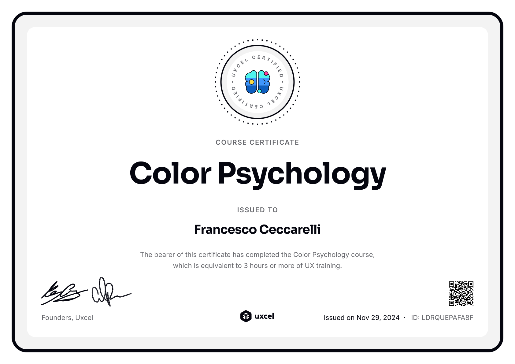 Francesco Ceccarelli's certificate